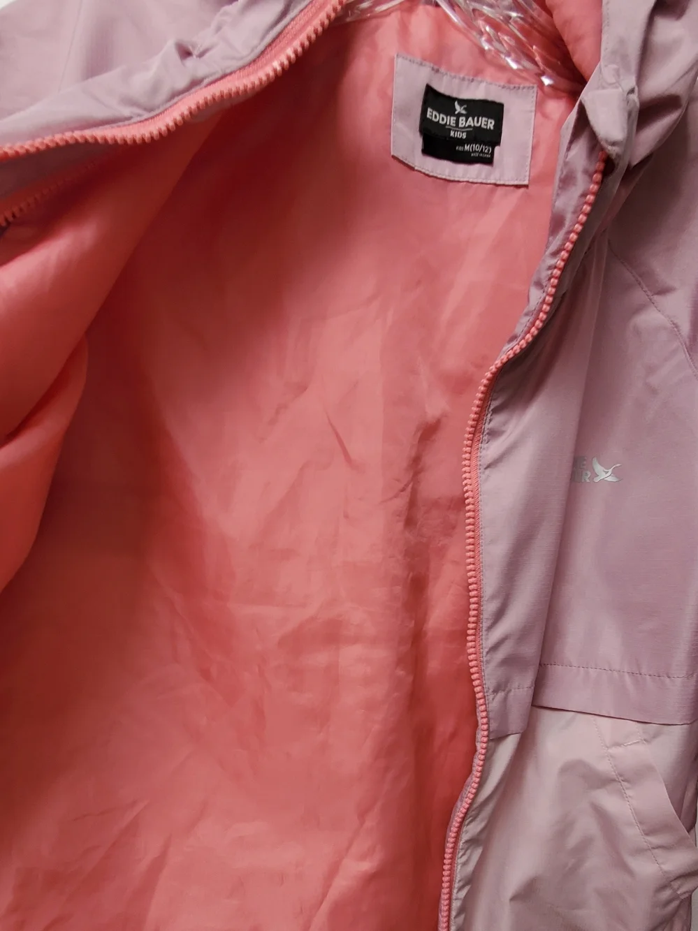 Eddie Bauer Kids Pink Color Block Lightweight Zip Up Jacket Hood Sz M 10-12 Yrs